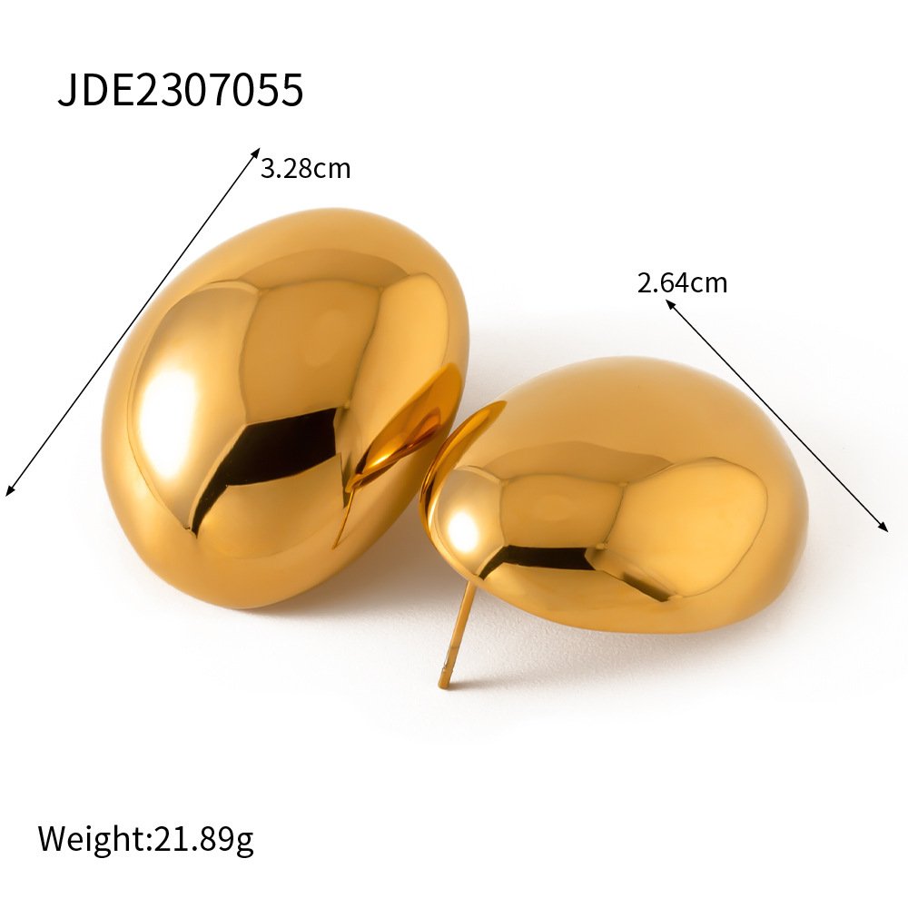 Fashion Special-interest Stainless Steel Plated 18K Glossy Round Bean Earrings - Image 6
