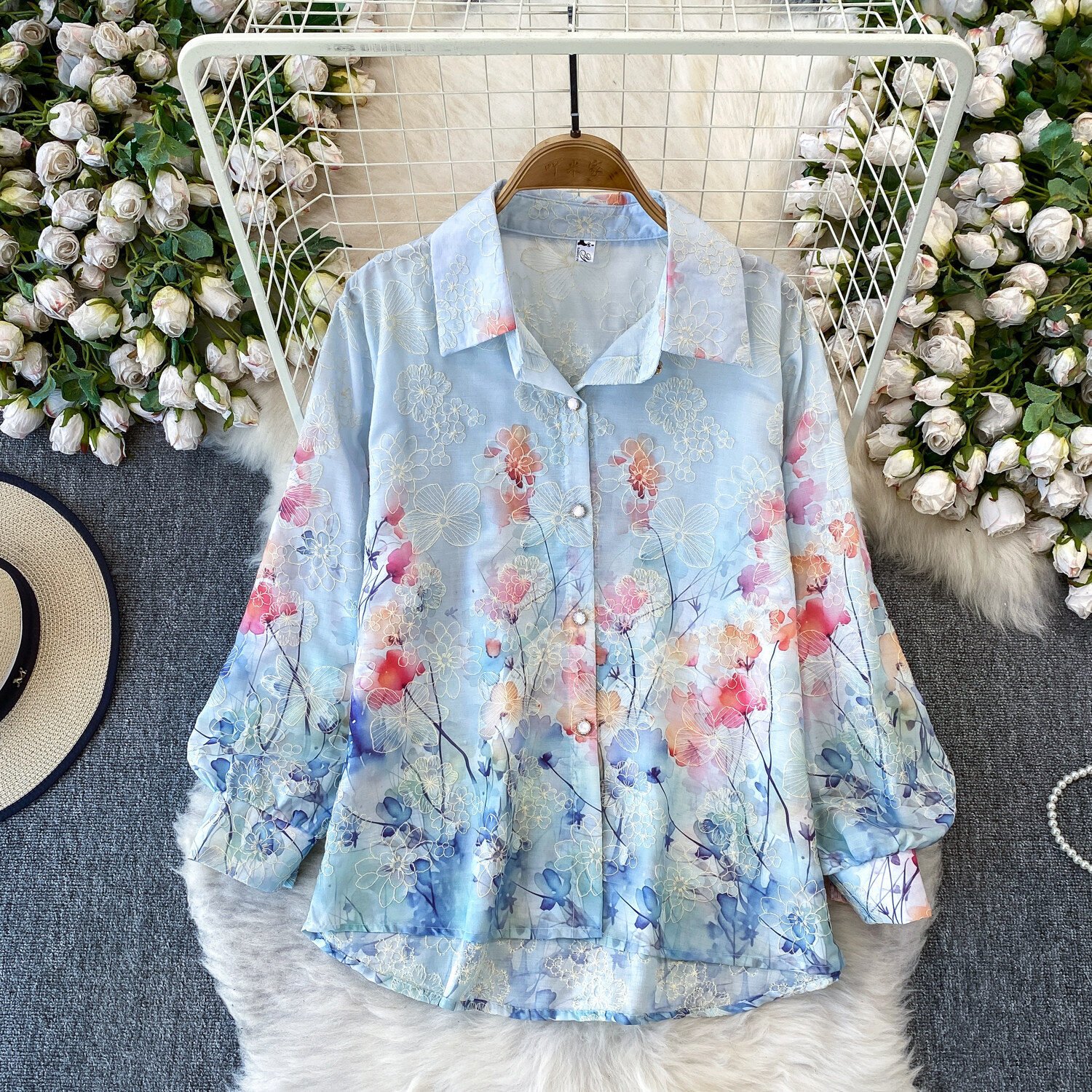 Printed Long-Sleeve Sun-Protective Shirt Womens Loose Mid-Length Coat - Image 7