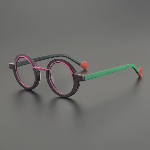 Retro And Versatile Color-blocked Round Glasses Frame