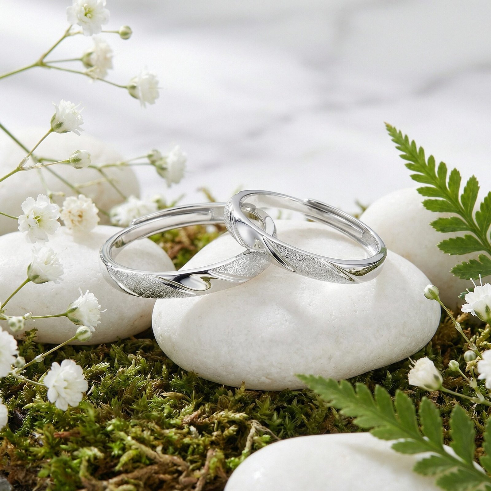 925 Sterling Silver Elegant Adjustable Silver Couple Rings with Twisted Matte and Polished Texture - Image 2