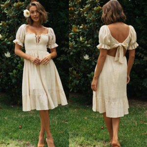 Fashion Tie Back Ruffle Sleeve Midi Dress