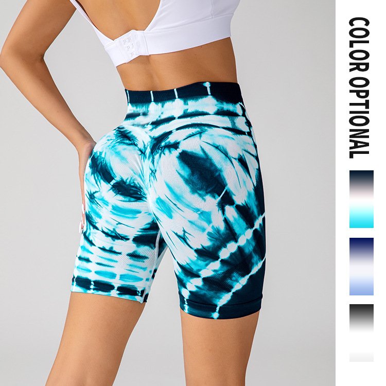 Tie-dye Printed Yoga Shorts Fashion Seamless High-waisted Hip-lifting Pant Sports Running Fitness Pants For Womens Clothing - Image 7