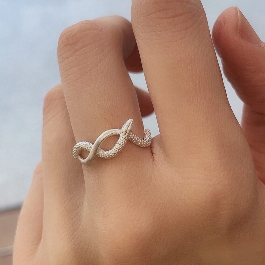 1pc 999 Sterling Silver Matte Snake Open Ring, Minimalist & Edgy, Perfect For Daily, Dating & Gifting, Ideal Valentine's Gift - Image 4