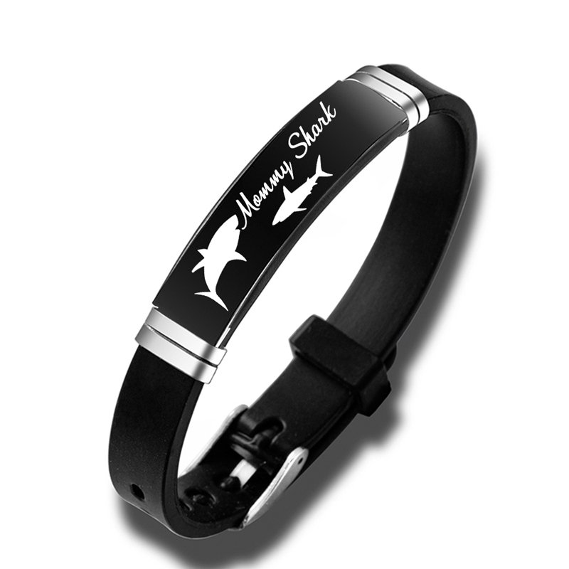 Cute Shark Mommy and Baby Stainless Steel Adjustable Silicone Bracelet Mothers Day Gift - Image 6