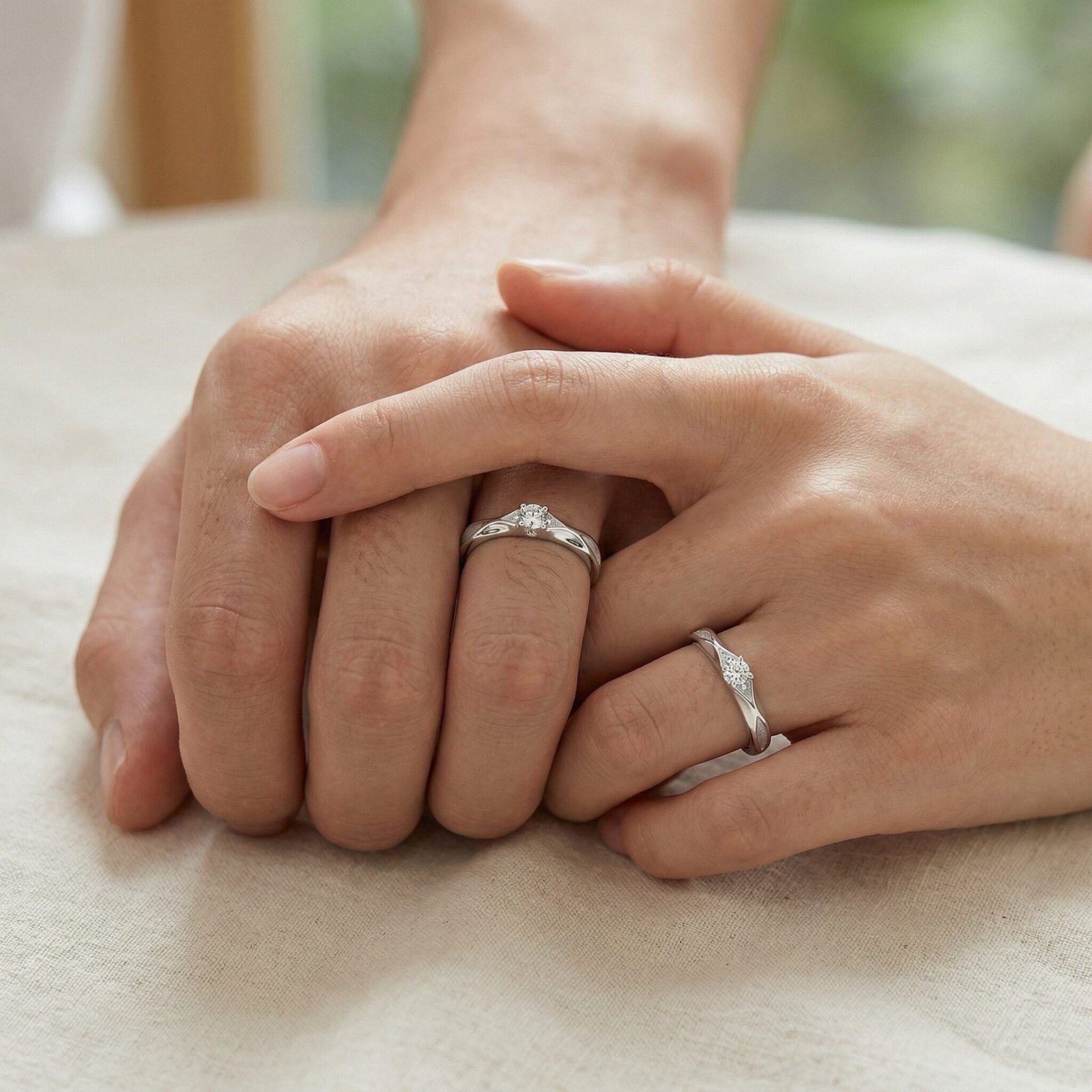 925 Sterling Silver Elegant Silver Couple Rings with Sparkling Round-Cut Accents - Image 2