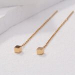 Cool Wind Gold Small Box Tassel Ear Line, Small Simple Daily Wear Earrings Female