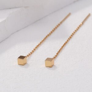 Cool Wind Gold Small Box Tassel Ear Line, Small Simple Daily Wear Earrings Female
