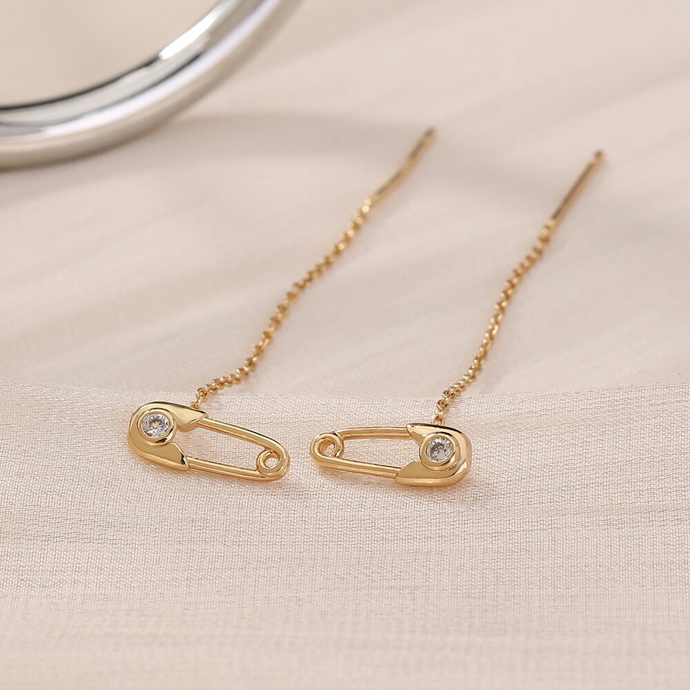 New Copper Safety Pin Micro-zircon Fashion Earrings Long Tassel Earline High-quality Temperament Earrings Female Accessories - Image 2
